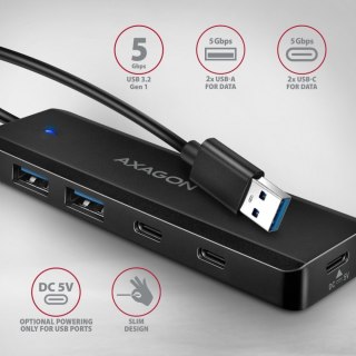 AXAGON HUB 4-portowy 5gbps 2x USB-A 2x USB-C, USB-C power in 19 cm kabel HUE-C2A
