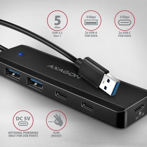 AXAGON HUB 4-portowy 5gbps 2x USB-A 2x USB-C, USB-C power in 19 cm kabel HUE-C2A