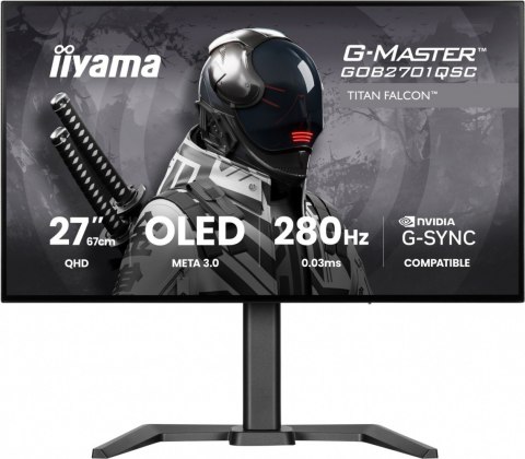 IIYAMA Monitor 27 cali GOB2701QSC-B1 OLED,280Hz,65W,2xHDMI,DP 1500 cd/m? (Szczytowa, HDR), 2560 x 1440, 1500000:1, 0.03m