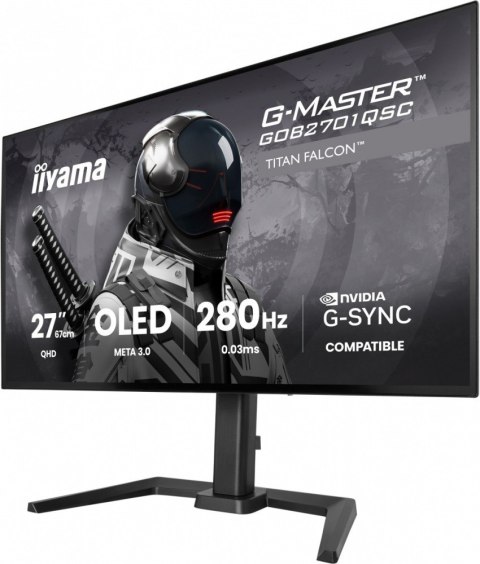 IIYAMA Monitor 27 cali GOB2701QSC-B1 OLED,280Hz,65W,2xHDMI,DP 1500 cd/m? (Szczytowa, HDR), 2560 x 1440, 1500000:1, 0.03m