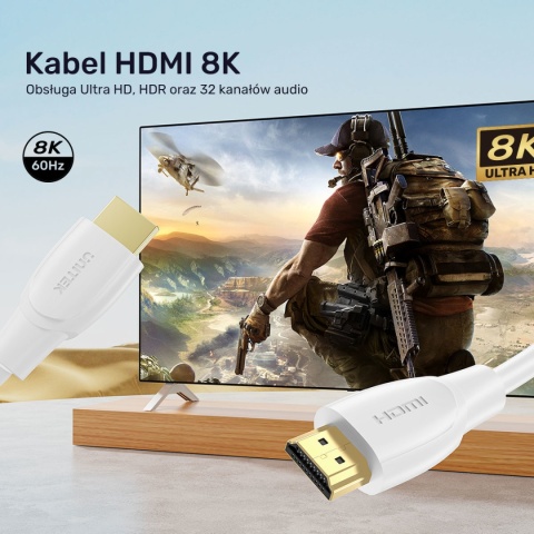 Kabel Przewód Unitek HDMI 2.1 8K HDR Transmisja Audio Wideo 3 m Biały