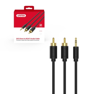 Kabel Przewód Unitek C19021BK Audio Mini Jack 3,5 mm Na 2x RCA 3 m Czarny