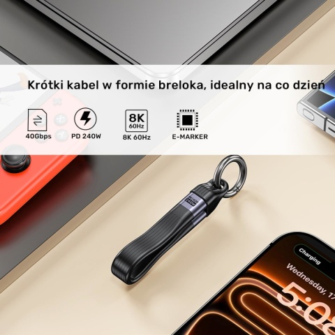 Kabel Przewód Unitek USB-C Do USB-C USB4 40 Gbps PD 240 W 8K 13 cm Czarny