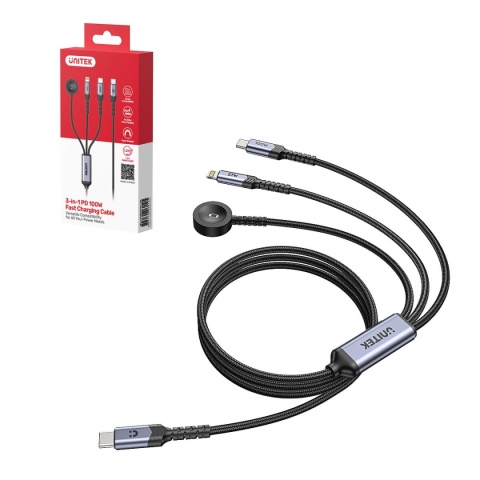 Kabel Przewód Unitek USB-C Lightning Apple Watch PD 100 W 480 Mbps 1,2 m