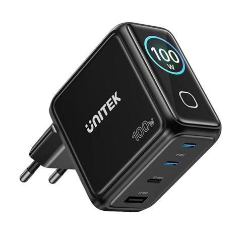 Ładowarka Unitek GaN PD 3.0 QC 4.0 100 W 3x USB-C 1x USB-A Wyświetlacz