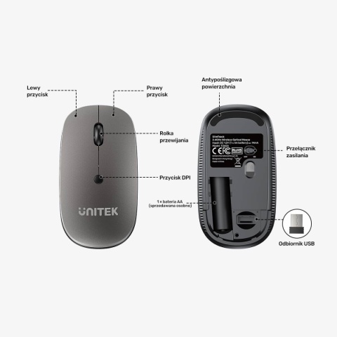 Myszka Unitek Bezprzewodowa Optyczna 2,4 GHz Do Laptopa Komputera Biurowa