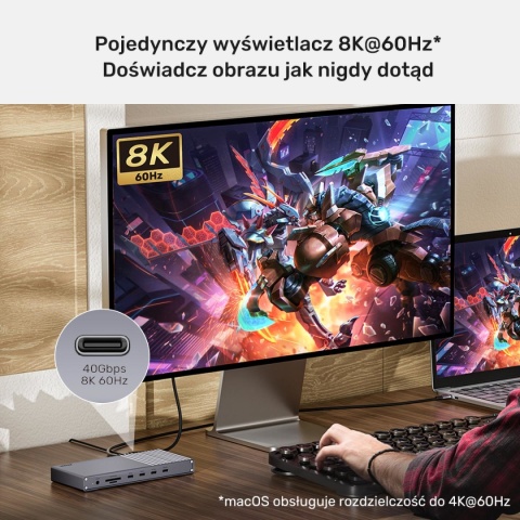 Stacja Dokująca Unitek USB4 40 Gbps HDMI 2.1 8K 120 W 6x USB-C Czytnik SD