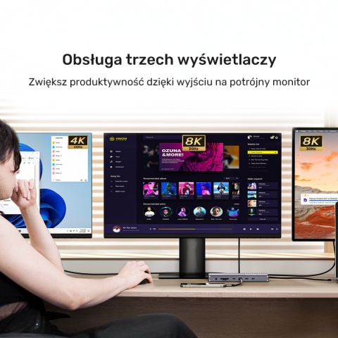 Stacja Dokująca Unitek USB4 40 Gbps HDMI 2.1 8K 120 W 6x USB-C Czytnik SD