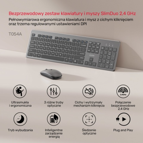 Zestaw Klawiatura Myszka Unitek SlimDuo Bezprzewodowy 2,4 GHz