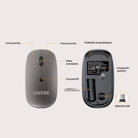 Zestaw Klawiatura Myszka Unitek SlimDuo Bezprzewodowy 2,4 GHz
