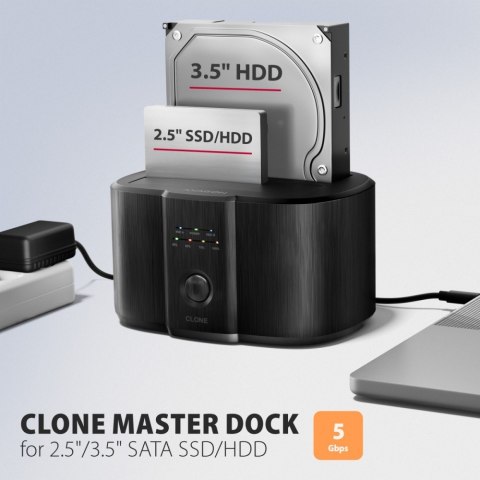 AXAGON ADSA-SC Stacja dokująca, USB 3.2 Gen 1 - 2x SATA 6G 2.5"/3.5" SSD/HDD CLONE DUAL