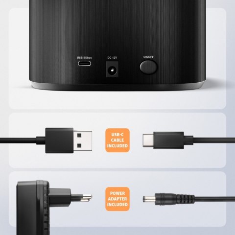 AXAGON ADSA-SC Stacja dokująca, USB 3.2 Gen 1 - 2x SATA 6G 2.5"/3.5" SSD/HDD CLONE DUAL