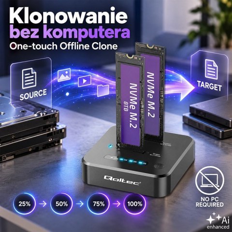 Qoltec Stacja dokująca dysków SSD M.2 NVMe | PCIe | DUAL 2x8TB | USB-C 3.2 | 10Gb/s