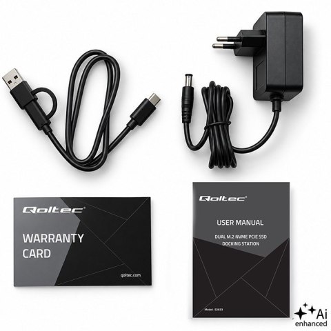 Qoltec Stacja dokująca dysków SSD M.2 NVMe | PCIe | DUAL 2x8TB | USB-C 3.2 | 10Gb/s