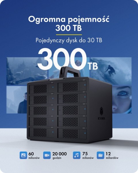 IcyBox Obudowa IB-3710-C31 10xHDD 2,5"/3,5" SATA, Single Mode, HOST USB 3.2 Gen2, Zasilacz 200W