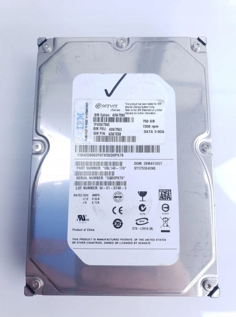 DYSK IBM 750GB HDD 3,5" 7200 43W7658 9BL148